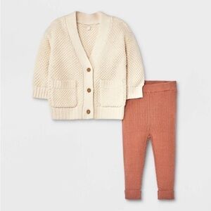 Grayson Collective Baby Cardigan & Ribbed
Leggings Set - Cream/Brown 12M